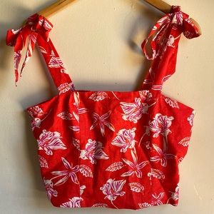 Joie Floral Cropped Linen Tank Top